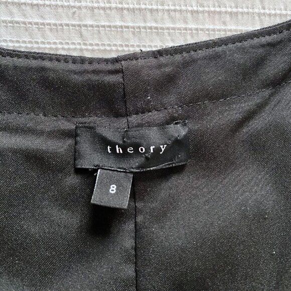 THEORY BLACK SILK BONBI FRONT ZIP SLEEVELESS A-LINE FIT & FLARE DRESS - 8 - Picture 7 of 10